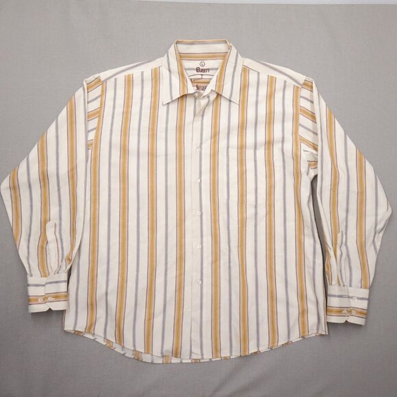 Bam Jeans Mens Large Button Up Shirt Striped Beige Orange Classiccore Gorp Norm - Picture 1 of 11